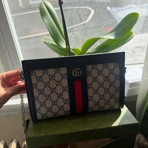Navy and Red GG Canvas Shoulder Bag